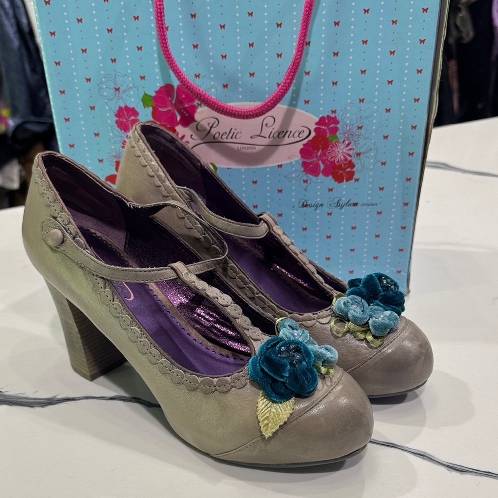 Poetic License London Calling Heels with Teal Floral Detail